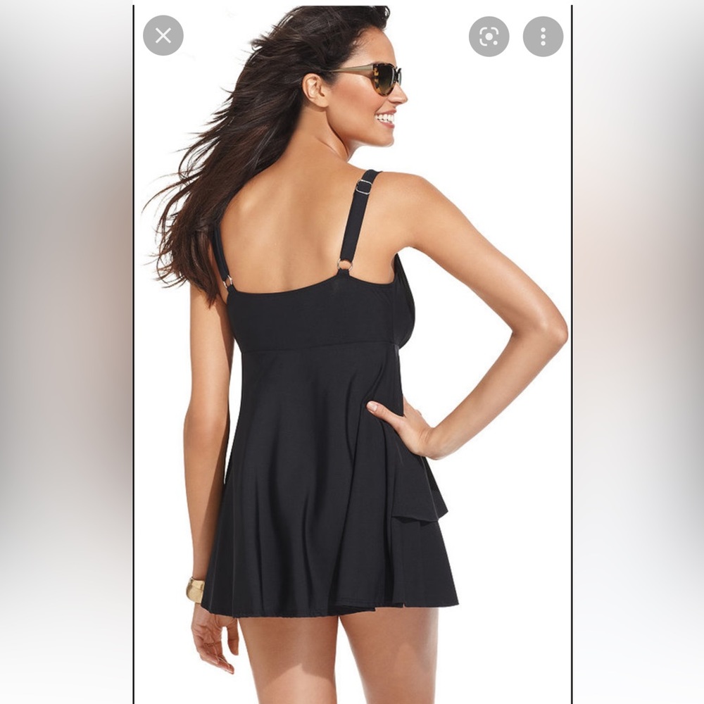 Swim Solutions Swimsuit V Neck Tiered Ruffle Swimdress - Picture 2 of 13